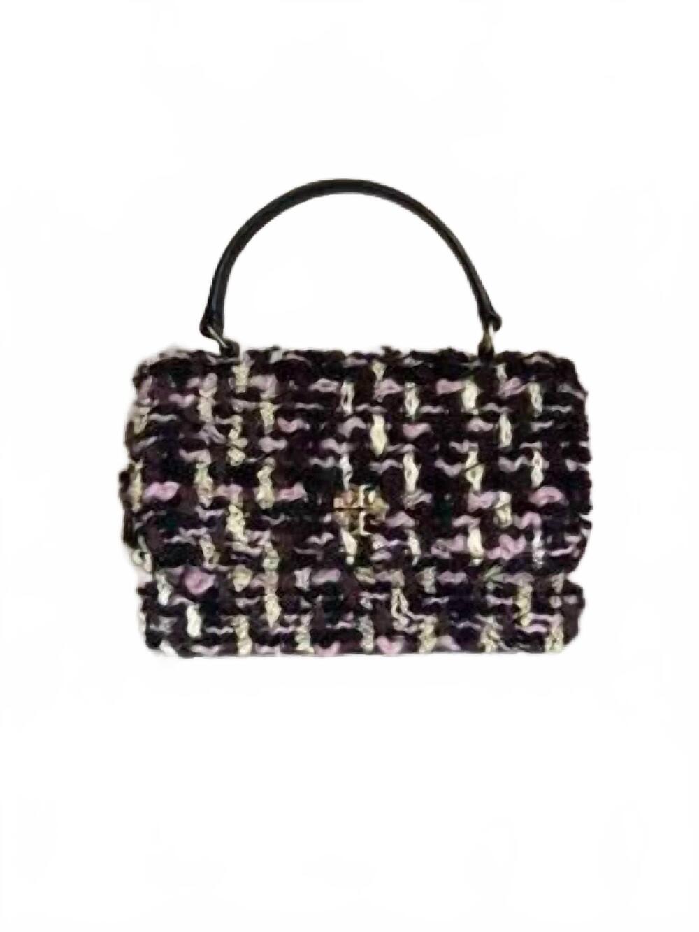 NEW TORY BURCH kira tweed mini top mini bag with handle chain in black / pink /